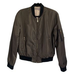 ZARA Dark Gray and Black Gold Zip Up Bomber Jacket Size Small